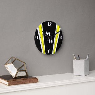 Black And Yellow Art Deco Design Monogrammed Round Clock