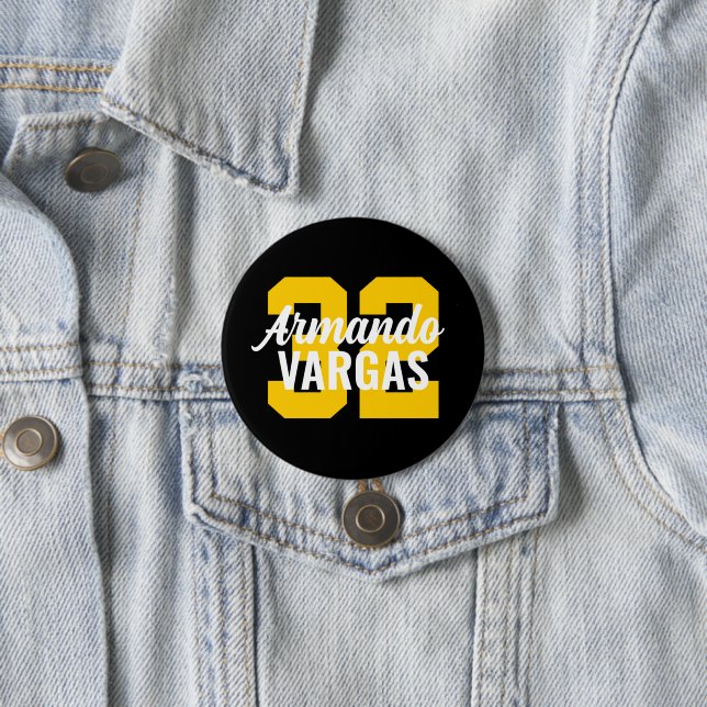 Black and Yellow Athlete Jersey Number 3 Inch Round Button (In Situ)