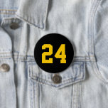 Black and Yellow Athlete Jersey Number 3 Inch Round Button<br><div class="desc">Cheer on your favourite sports team, football player or just show off your school pride with a custom personalized spirit button! Personalize with a player's jersey number or other custom text. Perfect for football, basketball, baseball and soccer games! Create custom pins for the whole team, cheerleaders, parents and siblings to...</div>