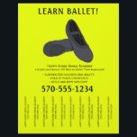 Black and Yellow Ballet Dance Tear Off Strips Flyer<br><div class="desc">Promote your dance school or ballet lessons with this flyer that features an illustration of a pair of ballet shoes in charcoal gray and black with black lettering against a bright and eye-catching yellow background. It's easy to personalize these flyers with all of your information. The tear-off strips or pull...</div>