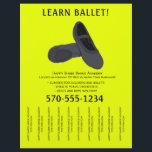 Black and Yellow Ballet Dance Tear Off Strips Flyer<br><div class="desc">Promote your dance school or ballet lessons with this flyer that features an illustration of a pair of ballet shoes in charcoal gray and black with black lettering against a bright and eye-catching yellow background. It's easy to personalize these flyers with all of your information. The tear-off strips or pull...</div>