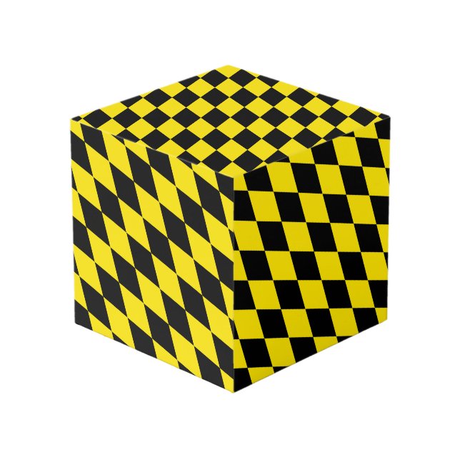 Black and Yellow Bavaria Diamond Flag Pattern Cube (Front Angled)
