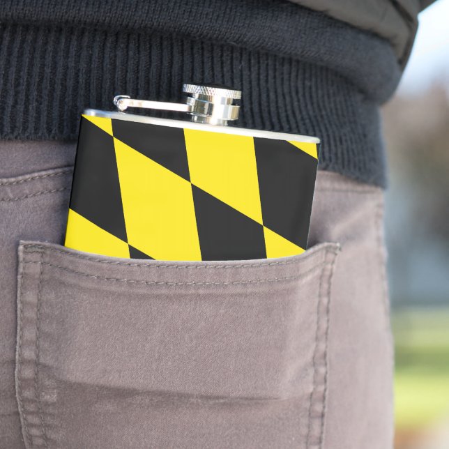 Black and Yellow Bavaria Diamond Flag Pattern Hip Flask (In Situ)
