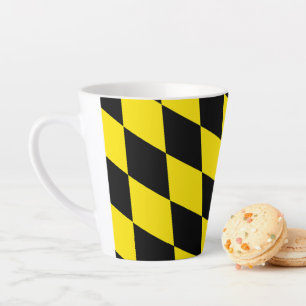 Black and Yellow Bavaria Diamond Flag Pattern Latte Mug