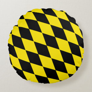 Black and Yellow Bavaria Diamond Flag Pattern Round Pillow