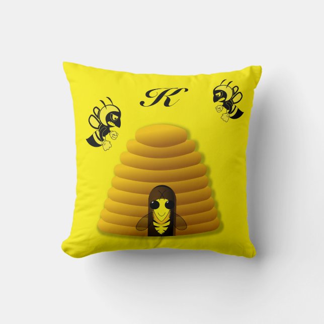 Black and yellow Bee Hive Throw Pillow (Front)
