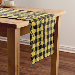 Black and Yellow Bee-Stripes Gingham Buffalo Plaid Short Table Runner