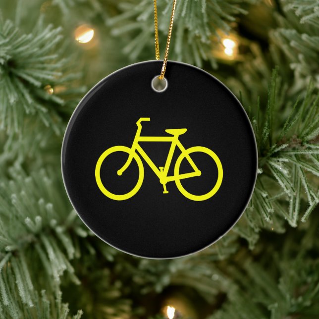 Black and Yellow Bike Route Graphic Ceramic Ornament (Tree)