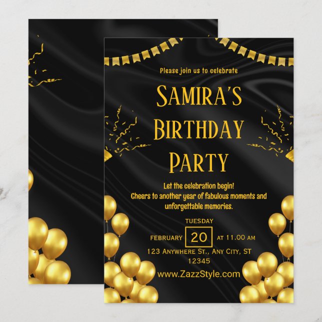 Black and Yellow Birthday Invitation (Front/Back)