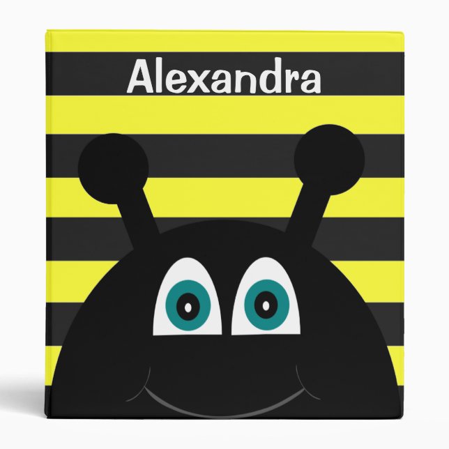 Black and Yellow Bumble Bee Children's School Binder (Front)
