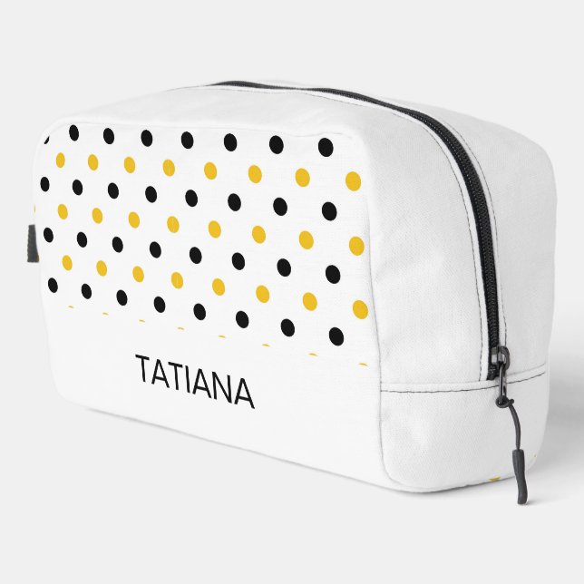 Black and Yellow Bumblebee Polka Dot Pattern Dopp Kit (Right Corner)