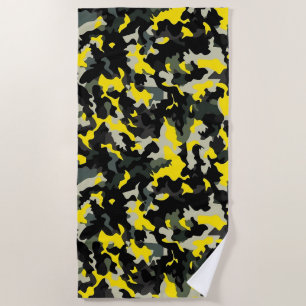 Black and Yellow Camouflage Pattern Beach Towel