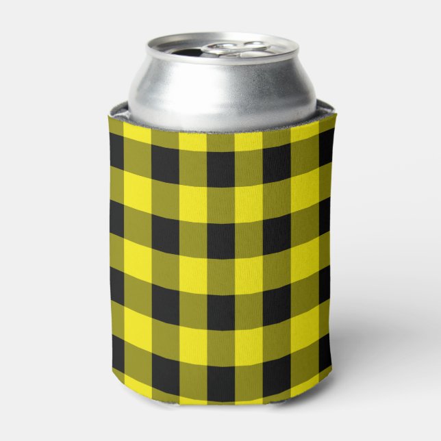 Black and Yellow Check Can Cooler (Can Front)