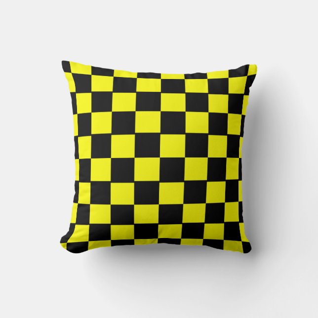 Black and Yellow Chequerboard Pattern Throw Pillow (Front)