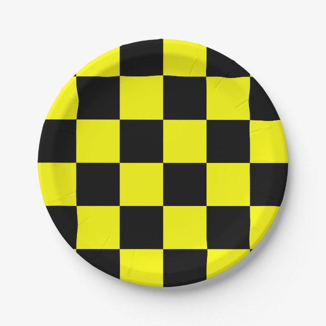 Black and Yellow Chequered Paper Plate (Front)