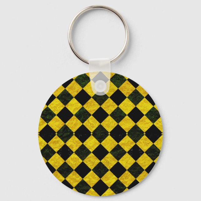 Black and yellow chequered pattern keychain (Front)