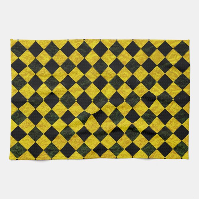 Black and yellow chequered pattern kitchen towel (Horizontal)
