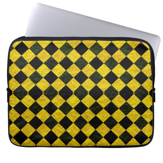 Black and yellow chequered pattern laptop sleeve (Front)