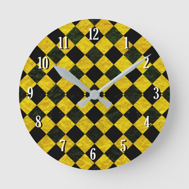 Black and yellow chequered pattern round clock (Front)