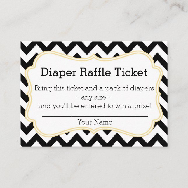 Black and Yellow Chevron Diaper Raffle Ticket Enclosure Card (Front)