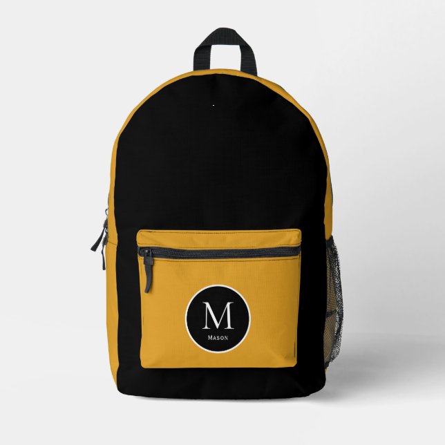 Black and Yellow Colour Block  Printed Backpack (Front)