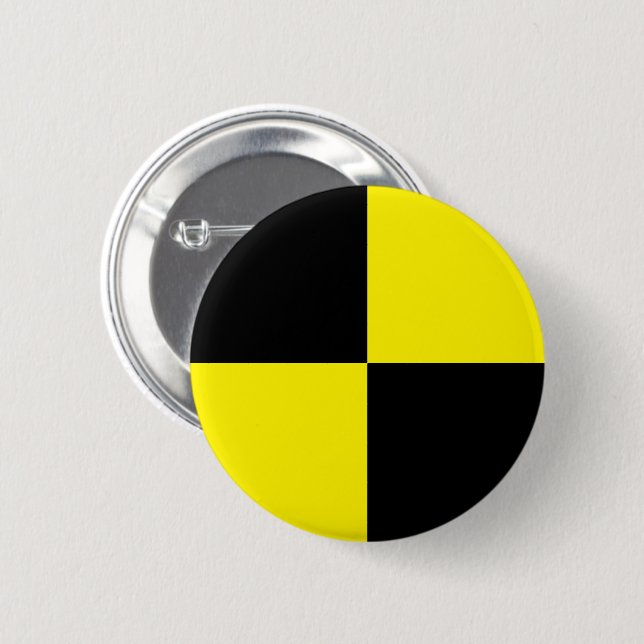 Black and yellow crash test dummy car sign 2 inch round button (Front & Back)