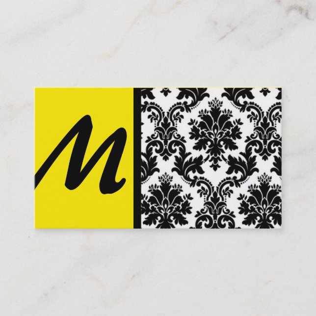 Black and Yellow Damask Business Cards (Front)