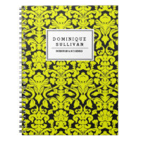 Black and Yellow Floral Damask Personalized