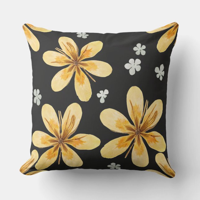 Black and Yellow Floral Throw Pillow (Front)
