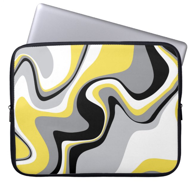 Black and Yellow Fluid Abstract  Laptop Sleeve (Front)