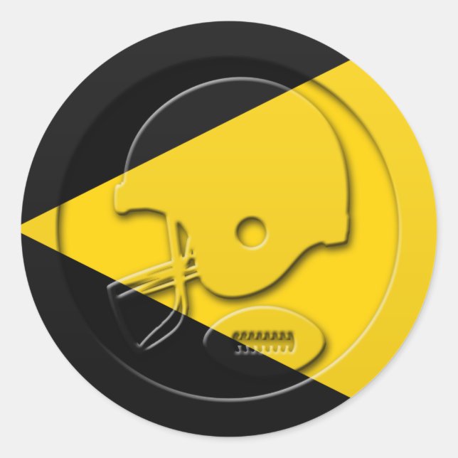 Black and Yellow Football Helmet and Ball Classic Round Sticker (Front)
