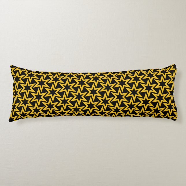 Black and Yellow Geometrical Star Seamless Pattern Body Pillow (Front)