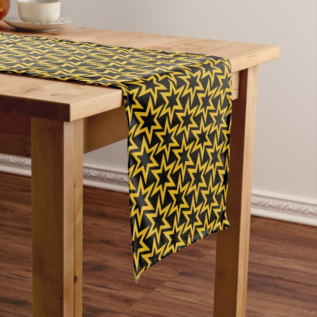 Black and Yellow Geometrical Star Seamless Pattern Short Table Runner (In Situ)