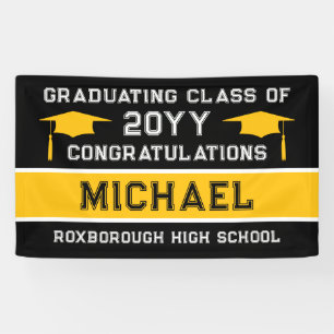 Black and Yellow Gold School Colours Graduation Banner