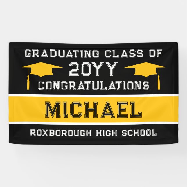 Black and Yellow Gold School Colours Graduation Banner (Horizontal)