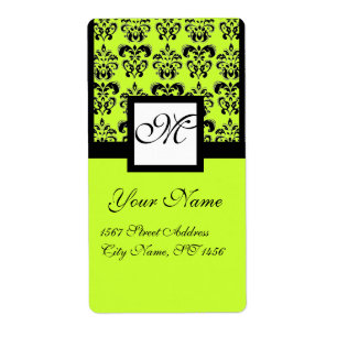 BLACK AND YELLOW GREEN SQUARE DAMASK MONOGRAM