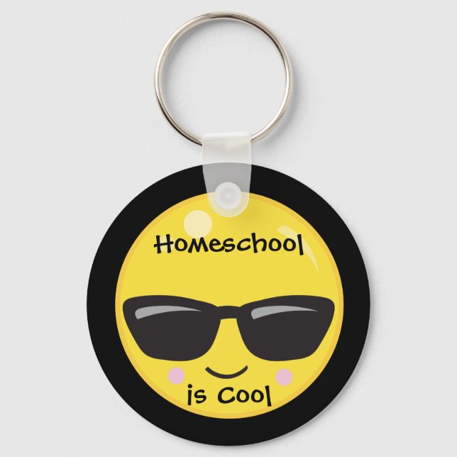 Black and Yellow Homeschool is Cool Emoji Keychain (Front)