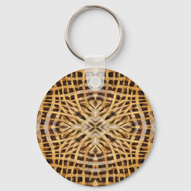 Black and yellow kaleidoscope fur pattern keychain (Front)