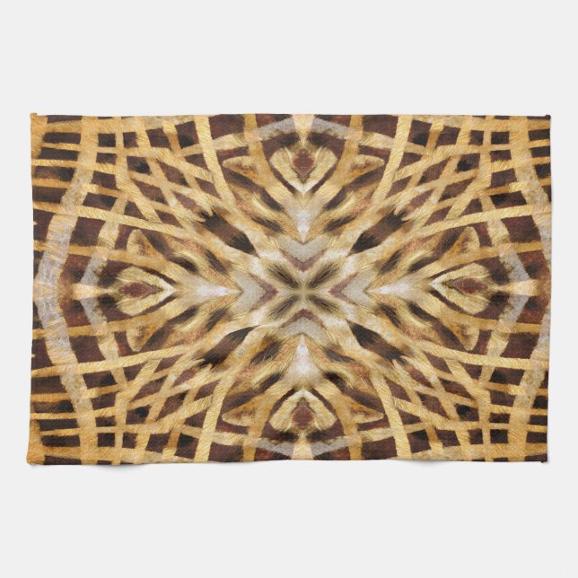 Black and yellow kaleidoscope fur pattern kitchen towel (Horizontal)