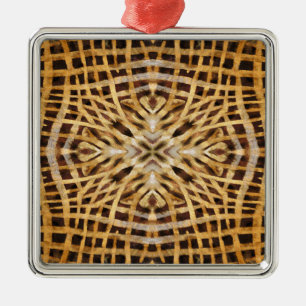 Black and yellow kaleidoscope fur pattern metal ornament