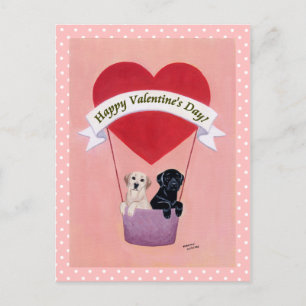 Black and Yellow Labrador Valentine Holiday Postcard