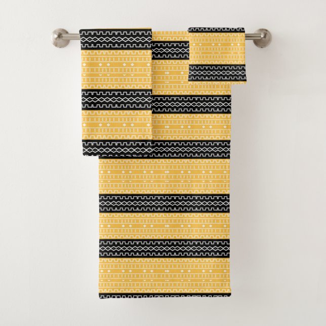 Black And Yellow Modern Mudcloth Bath Towel Set (Insitu)