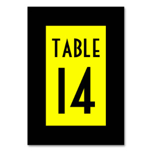 Black and Yellow Numbered Table Number