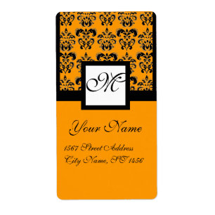 BLACK AND YELLOW ORANGE SQUARE DAMASK MONOGRAM