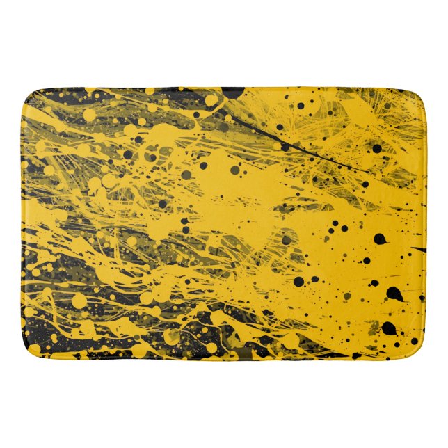 Black and Yellow Paint Splashes Bath Mat (Front)