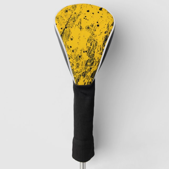 Black and Yellow Paint Splashes Golf Head Cover (Front)
