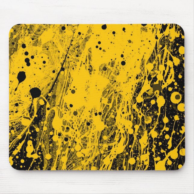 Black and Yellow Paint Splashes Mouse Pad (Front)