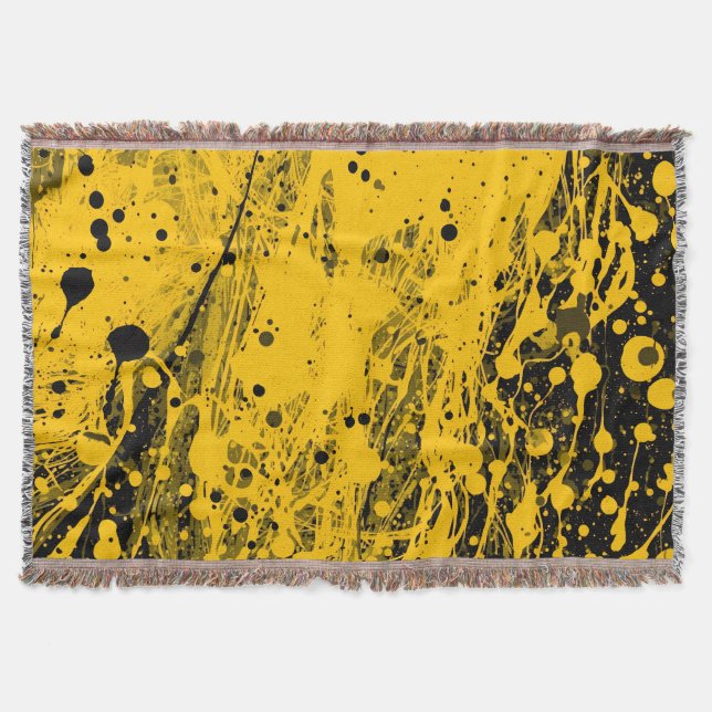 Black and Yellow Paint Splashes Throw Blanket (Front)