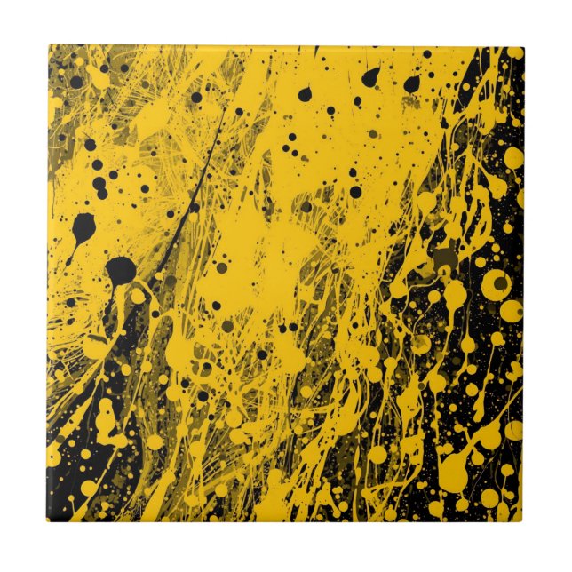 Black and Yellow Paint Splashes Tile (Front)