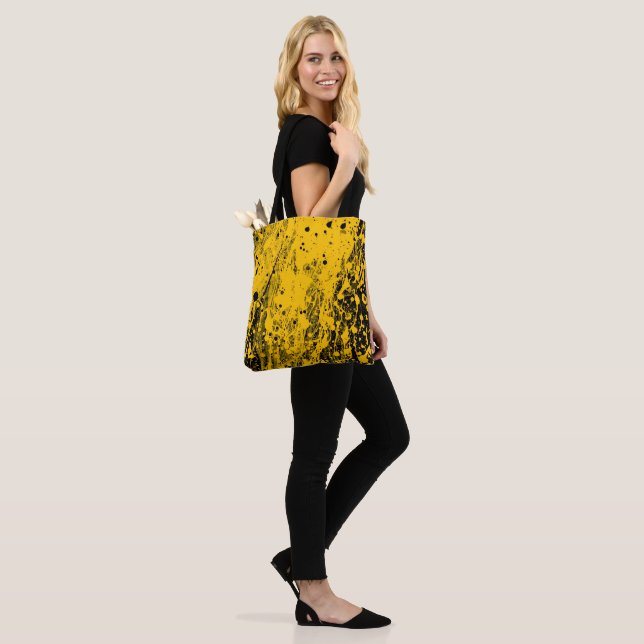 Black and Yellow Paint Splashes Tote Bag (On Model)